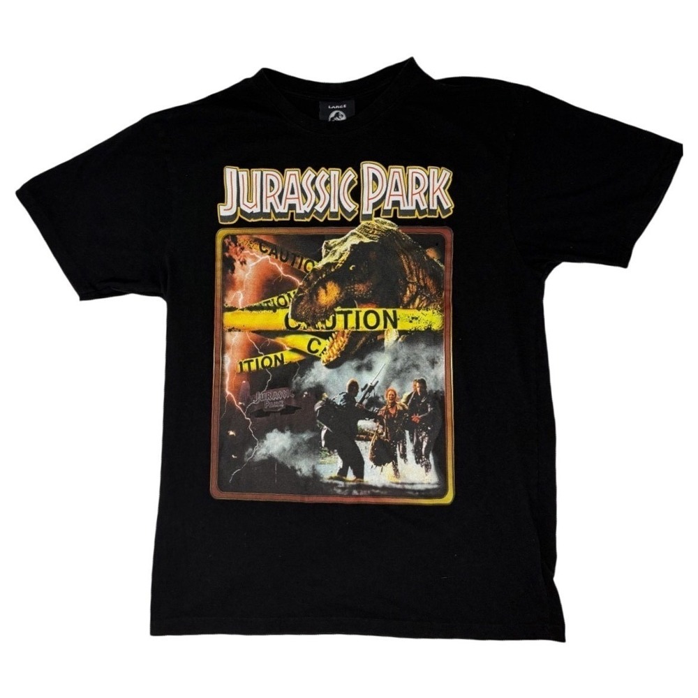 Jurassic Park Mens Short Sleeve T-Shirt Official Movie T-Rex‎ Caution Streetwear